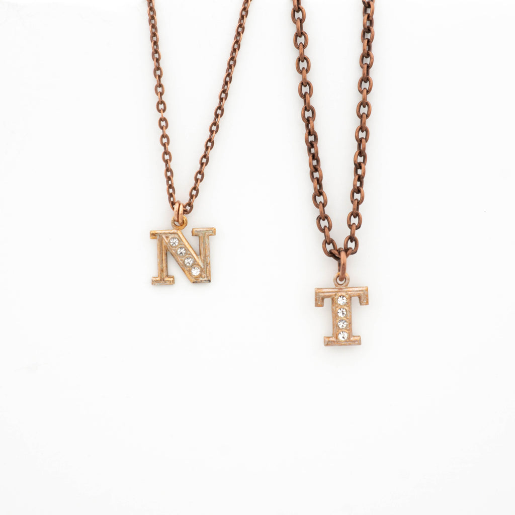 Copper Initial Necklace with Rose Gold Letter N