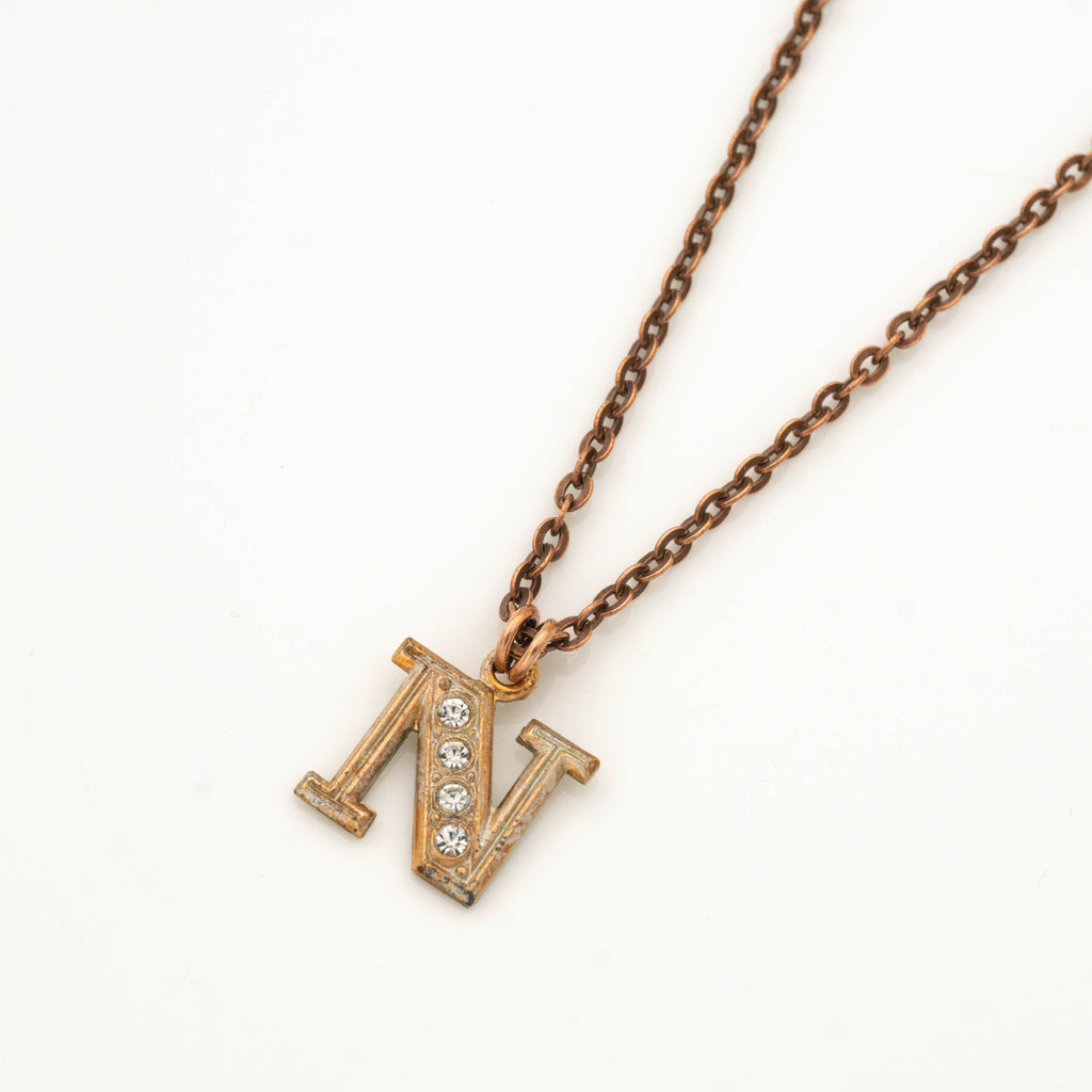 Copper Initial Necklace with Rose Gold Letter N