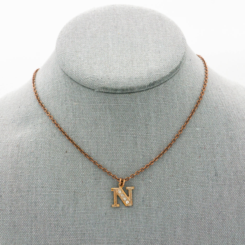 Copper Initial Necklace with Rose Gold Letter N