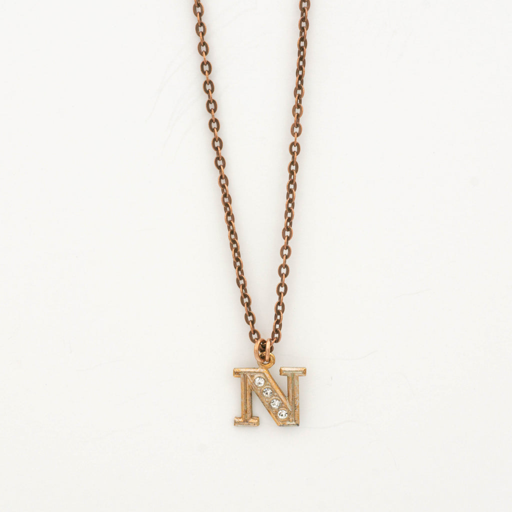 Copper Initial Necklace with Rose Gold Letter N