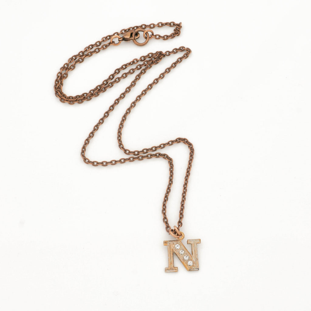 Copper Initial Necklace with Rose Gold Letter N