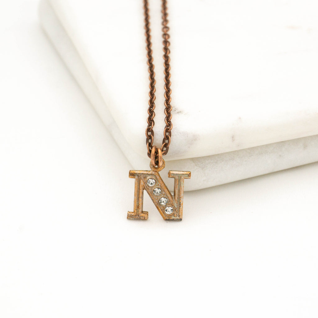 Copper Initial Necklace with Rose Gold Letter N