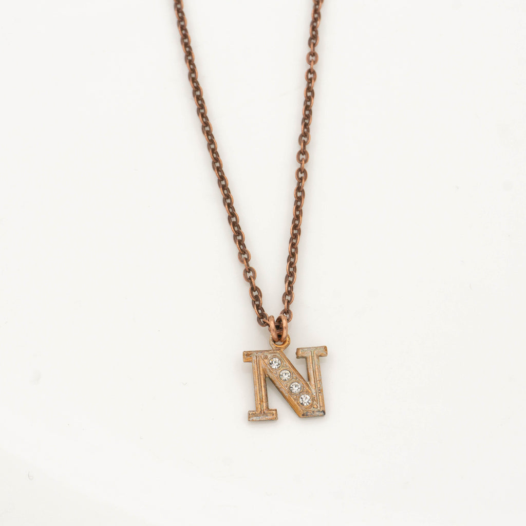 Copper Initial Necklace with Rose Gold Letter N