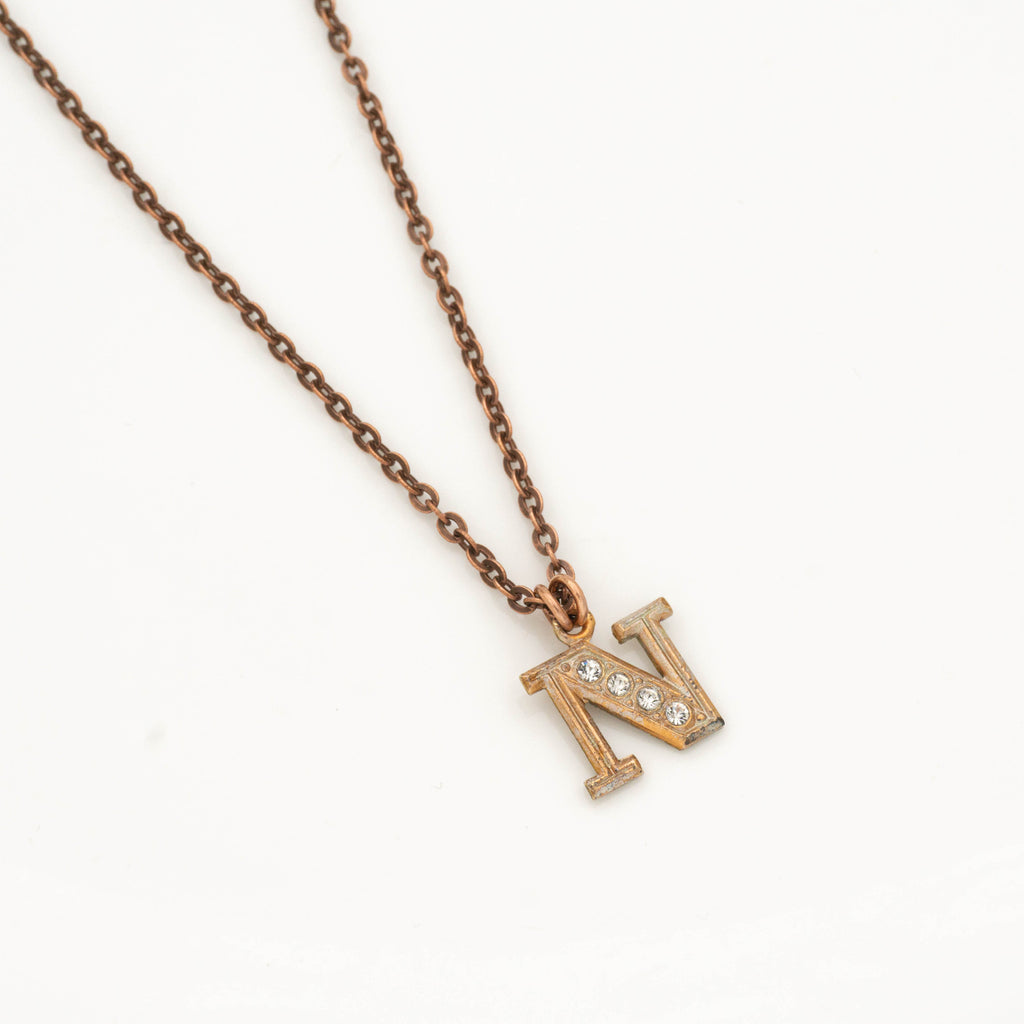 Copper Initial Necklace with Rose Gold Letter N