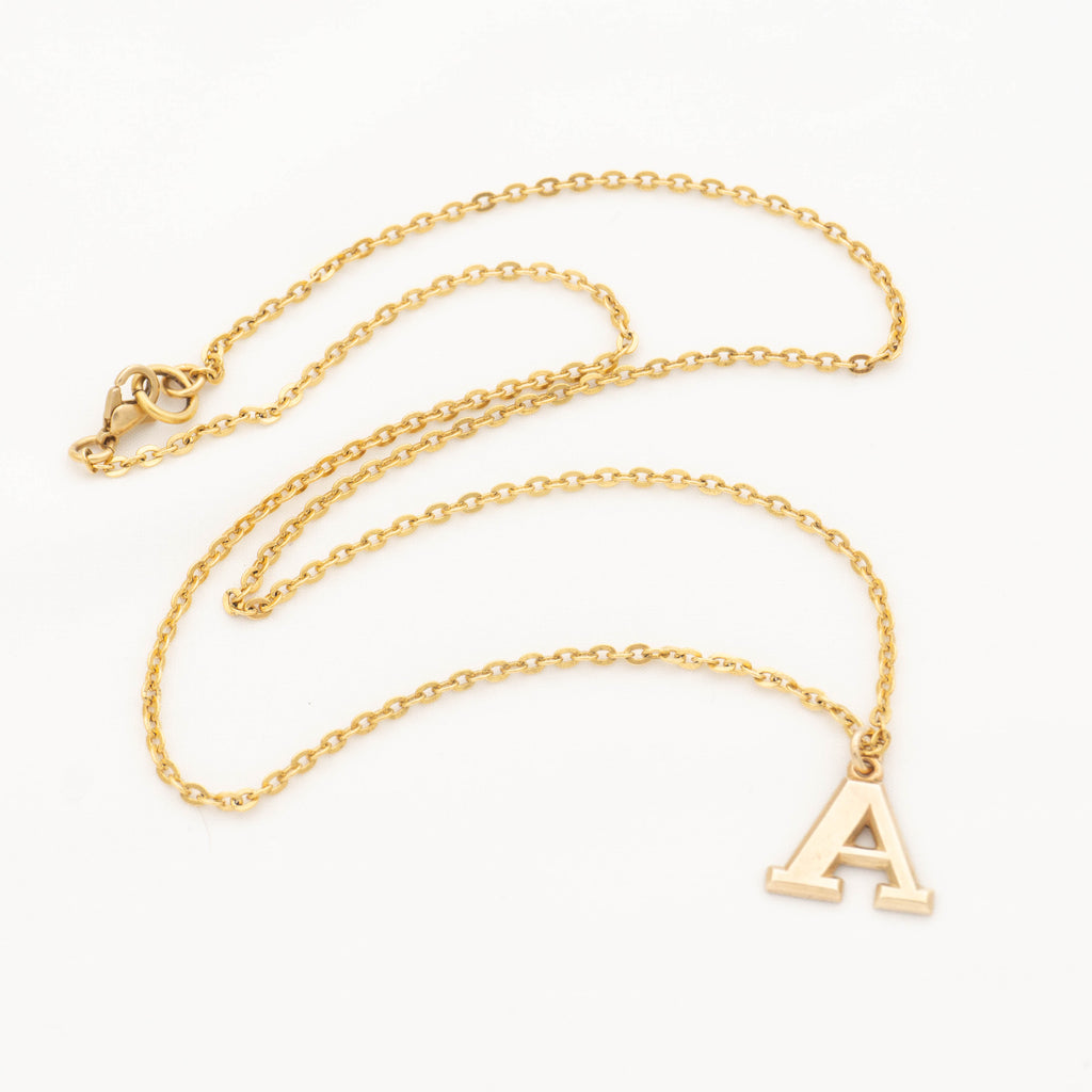 Gold Initial Necklace with Gold Letter A