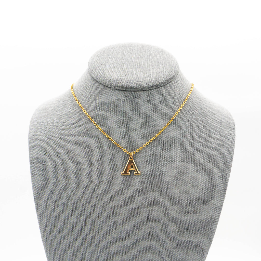 Gold Initial Necklace with Gold Letter A