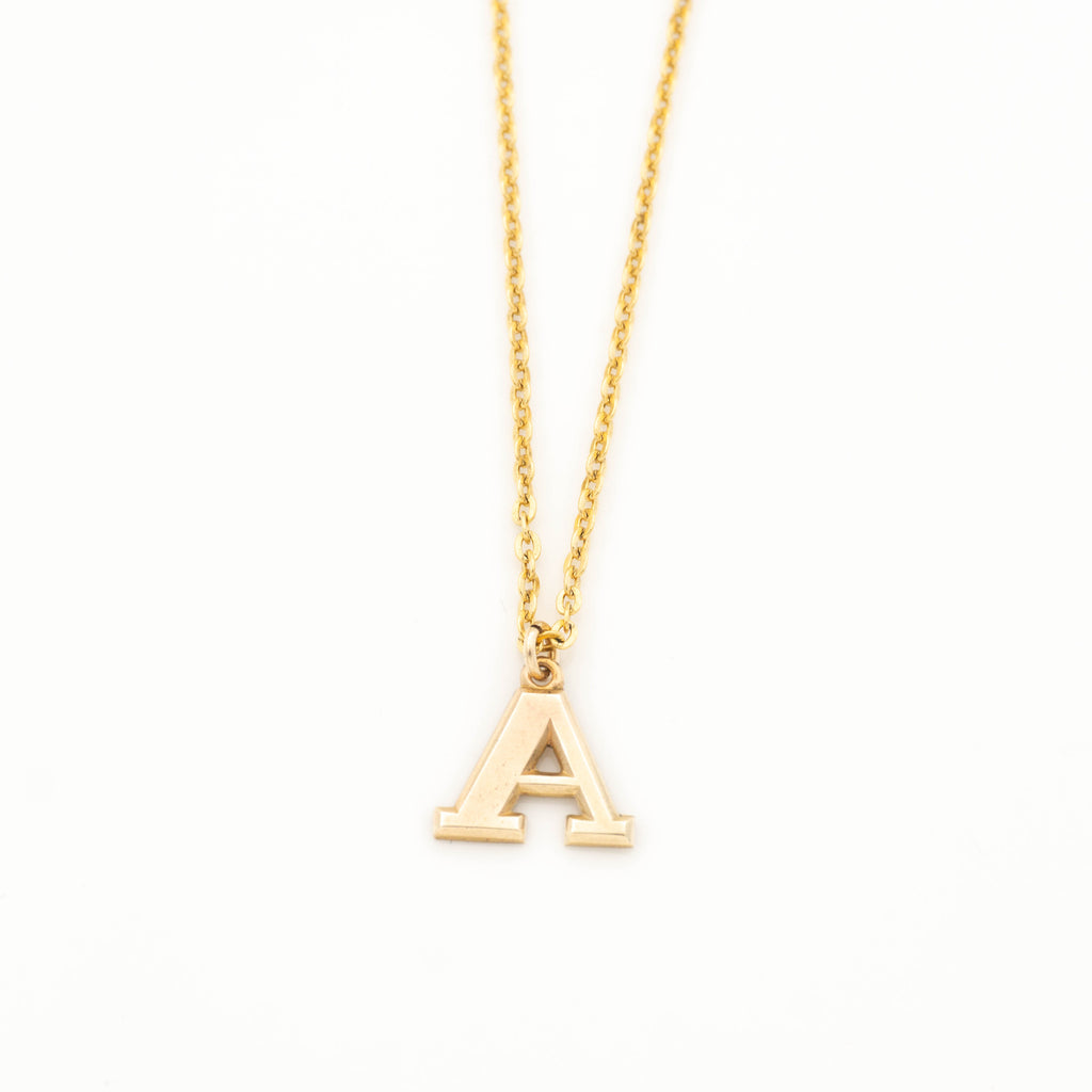 Gold Initial Necklace with Gold Letter A