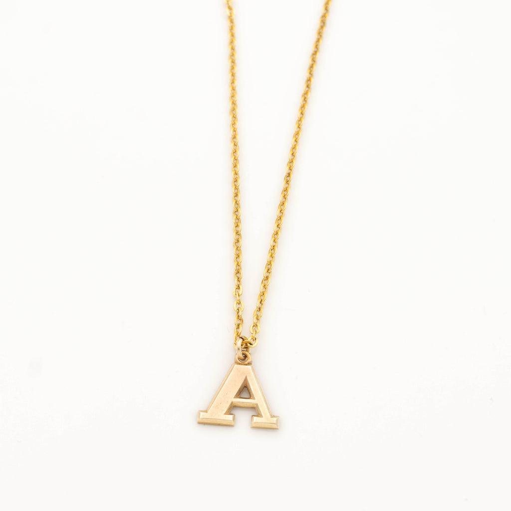 Gold Initial Necklace with Gold Letter A