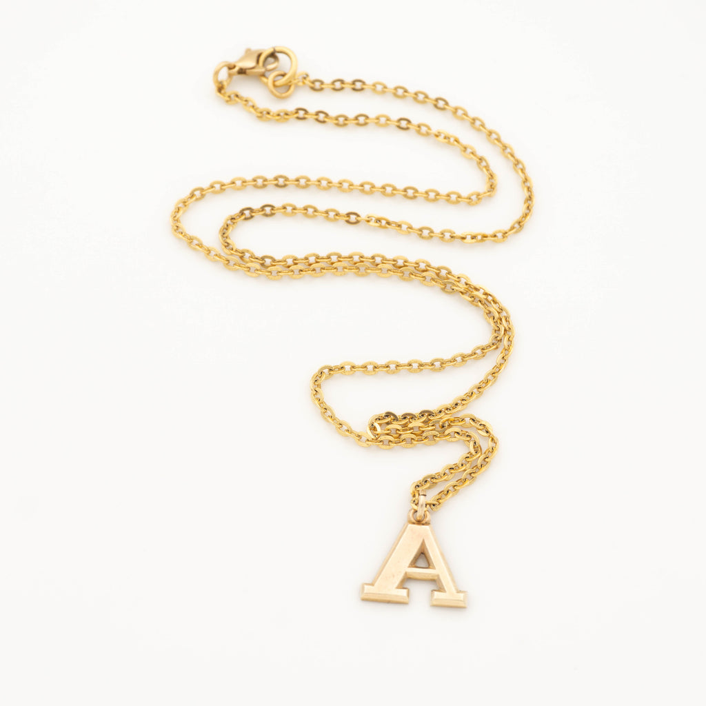 Gold Initial Necklace with Gold Letter A