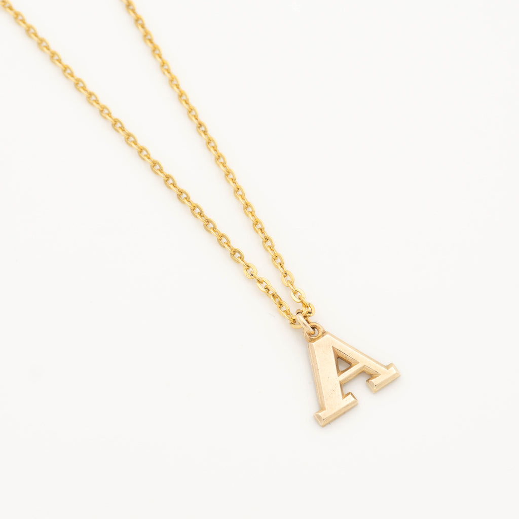 Gold Initial Necklace with Gold Letter A