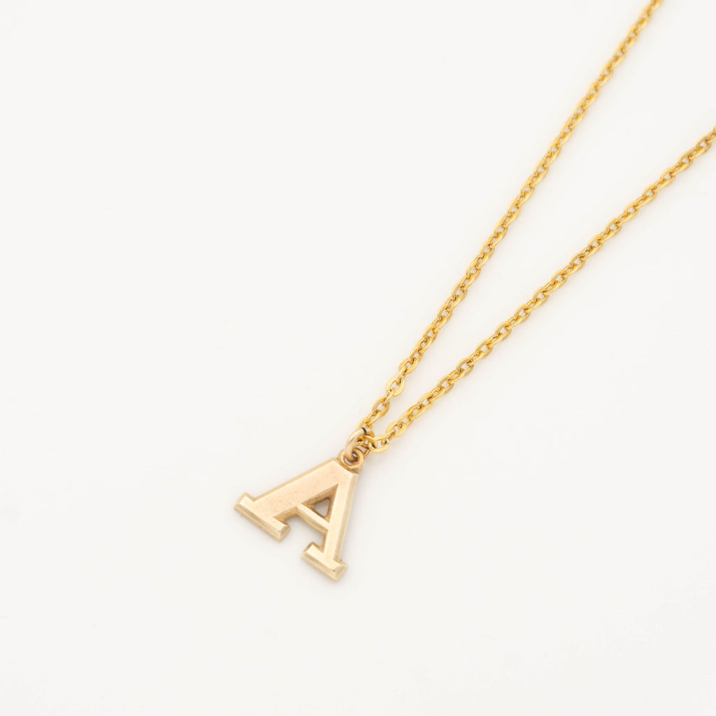 Gold Initial Necklace with Gold Letter A