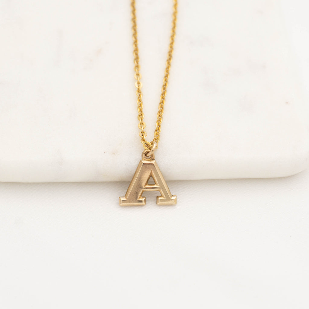 Gold Initial Necklace with Gold Letter A