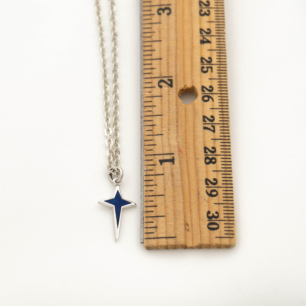 Vintage Dainty Blue Silver Star Necklace on antique silver plated chain