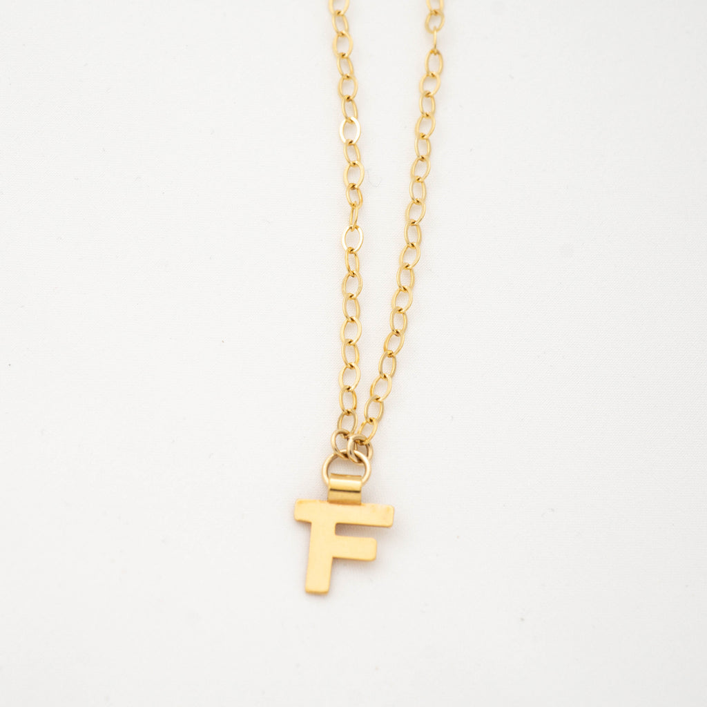 Gold initial necklace letter F