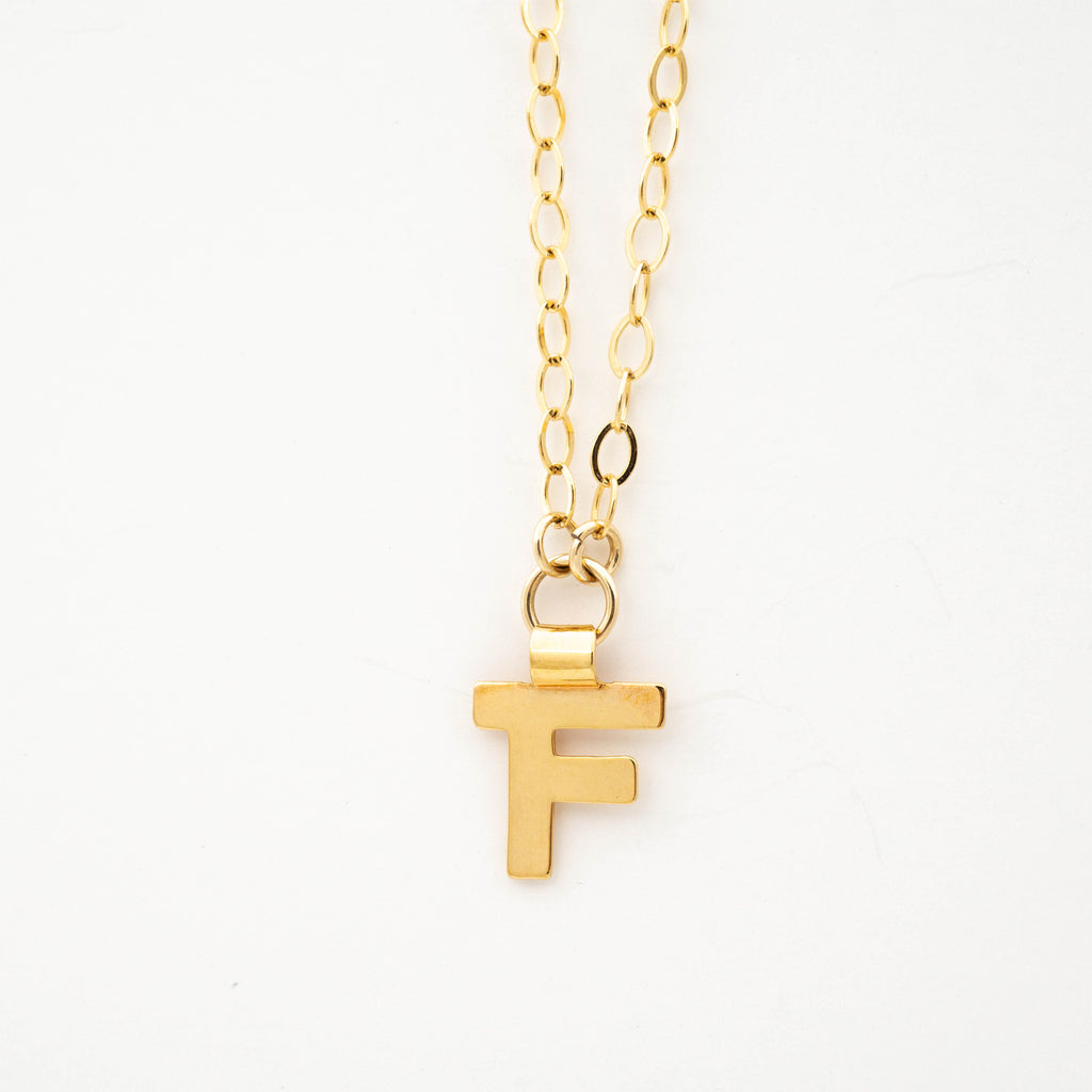 Gold initial necklace letter F