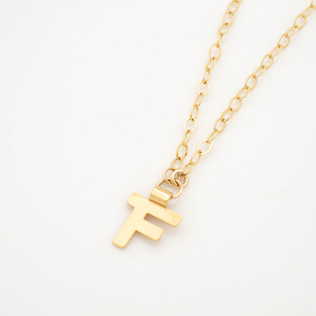 Gold initial necklace letter F