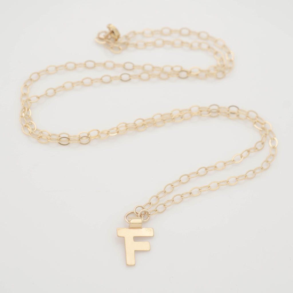 Gold initial necklace letter F