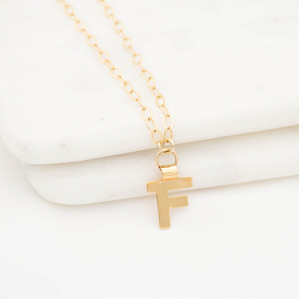 Gold initial necklace letter F