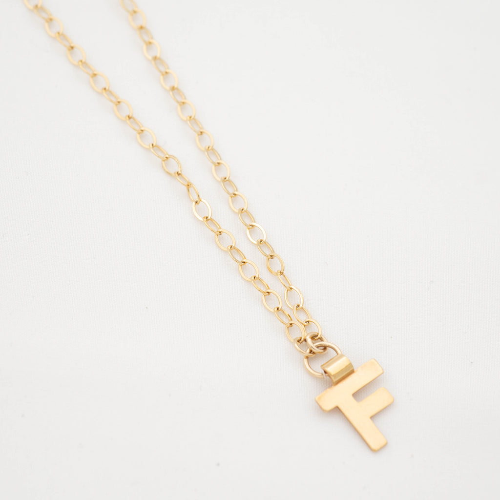 Gold initial necklace letter F