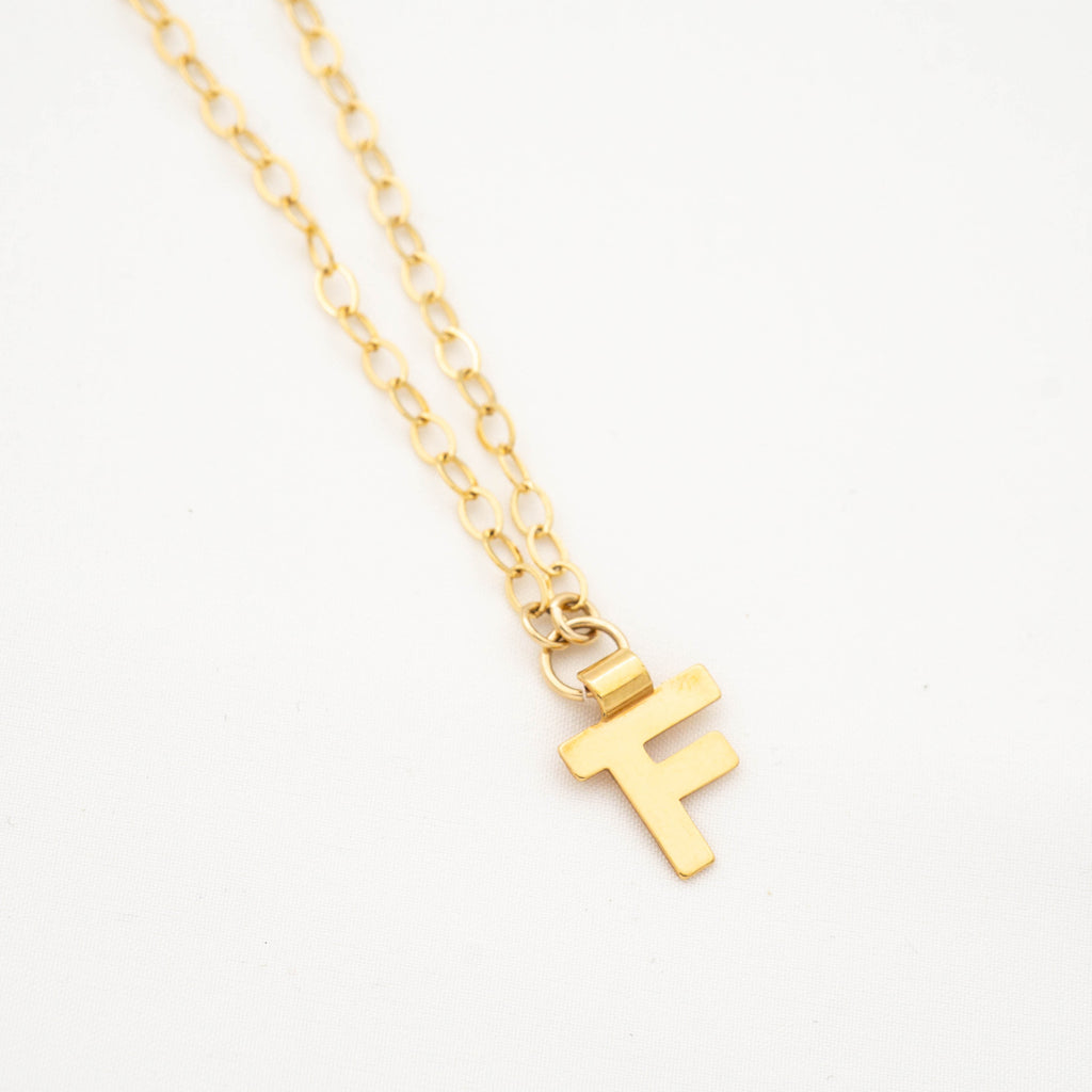 Gold initial necklace letter F