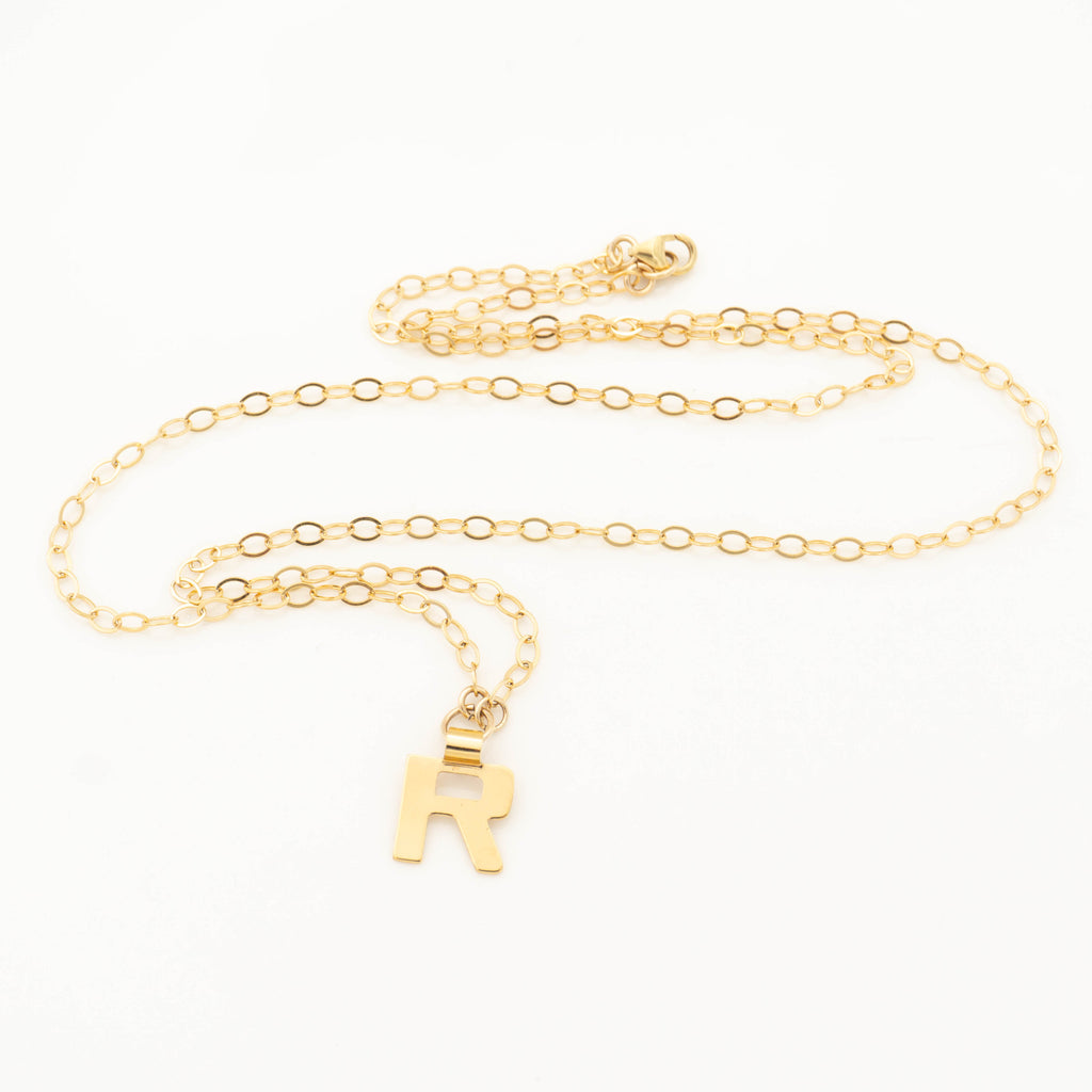 Gold initial necklace Letter R