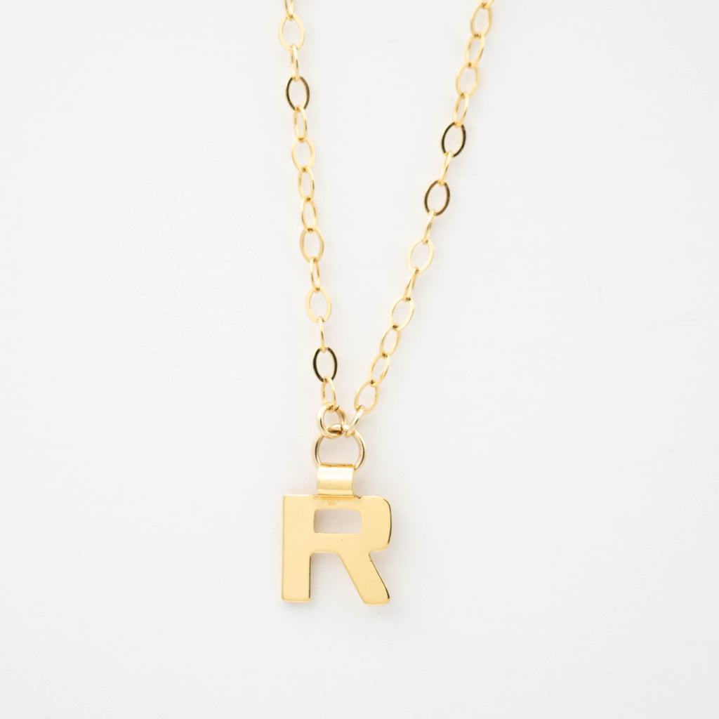 Gold initial necklace Letter R