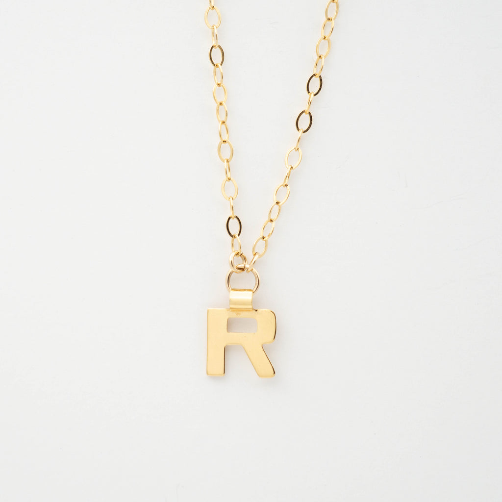 Gold initial necklace Letter R