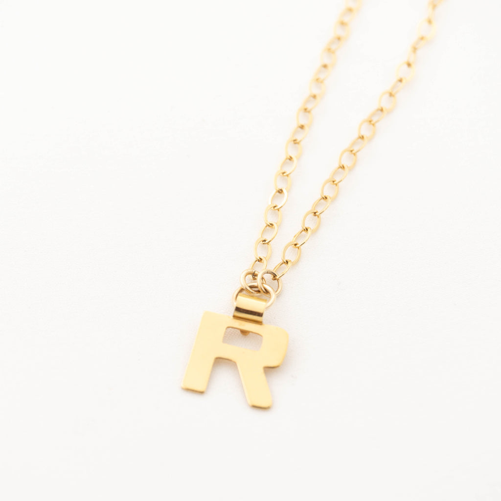 Gold initial necklace Letter R