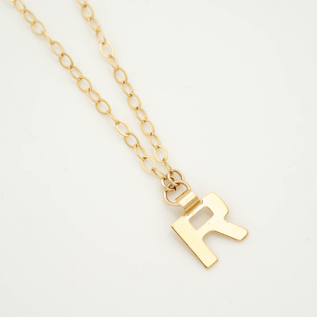 Gold initial necklace Letter R