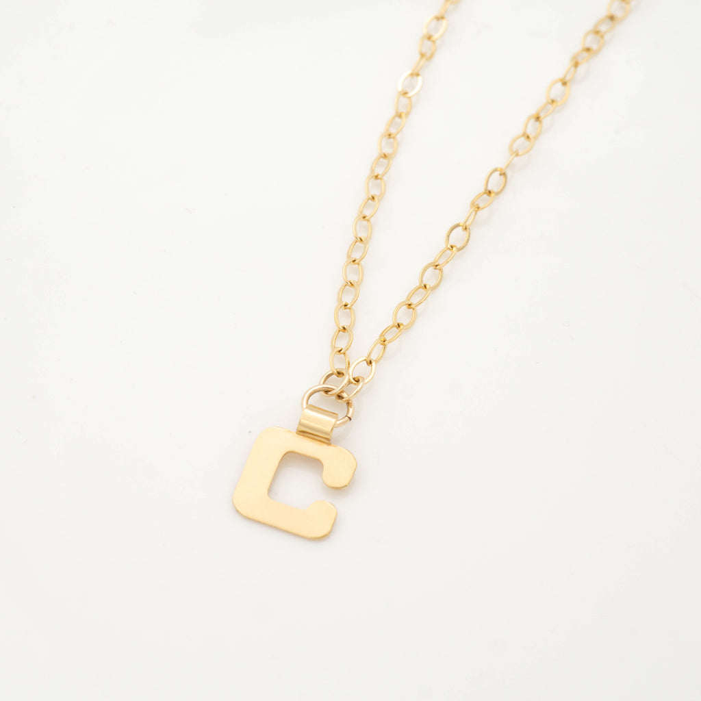 Retro Napier Gold Initial Necklace Letter C