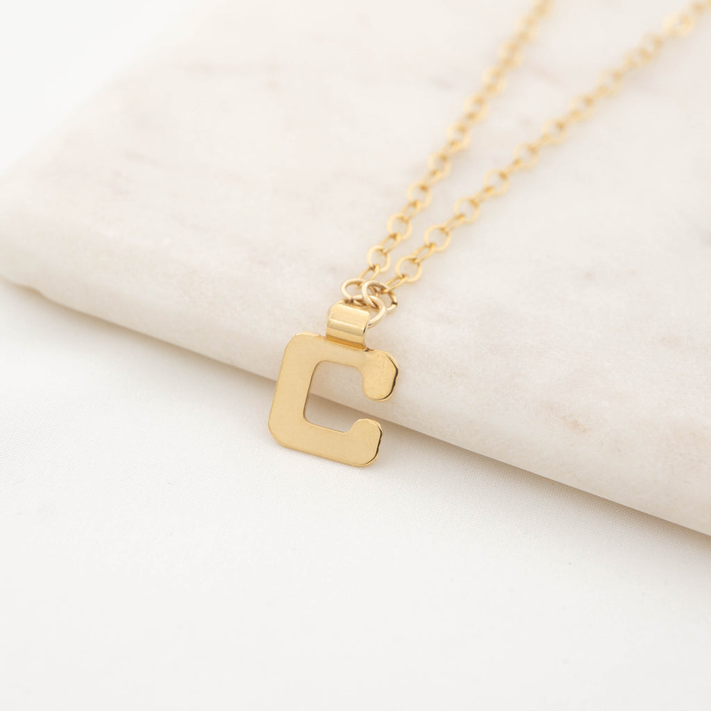 Retro Napier Gold Initial Necklace Letter C