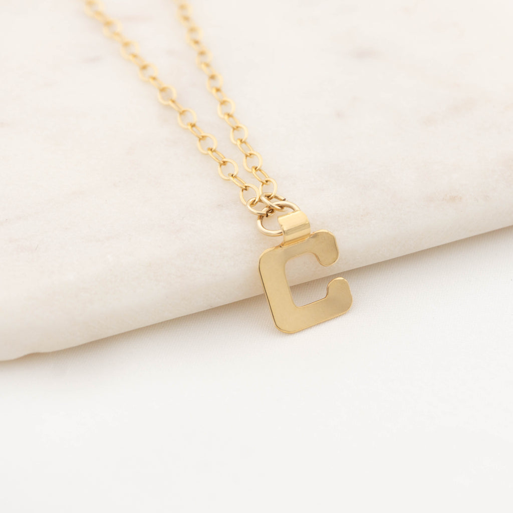 Retro Napier Gold Initial Necklace Letter C