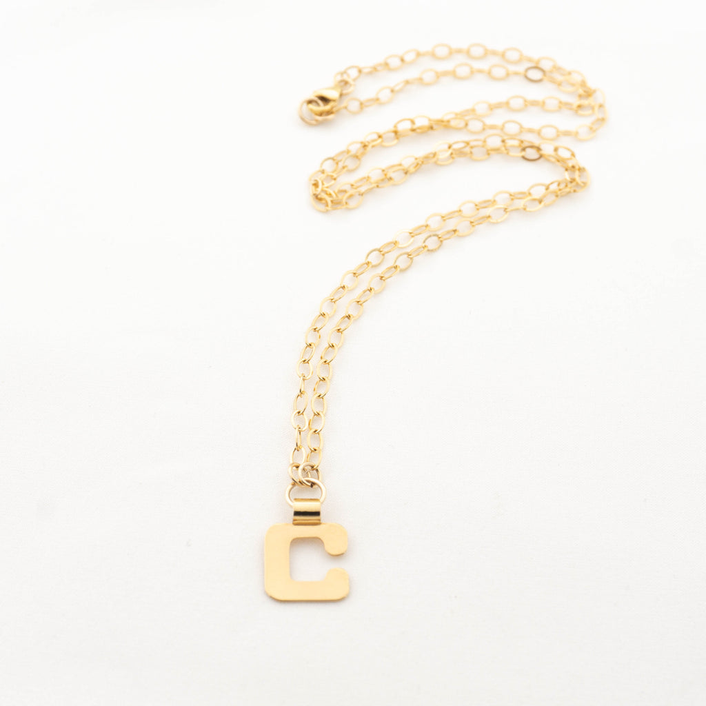 Retro Napier Gold Initial Necklace Letter C