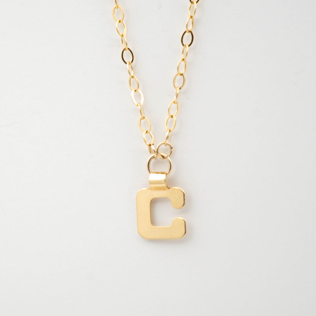 Retro Napier Gold Initial Necklace Letter C