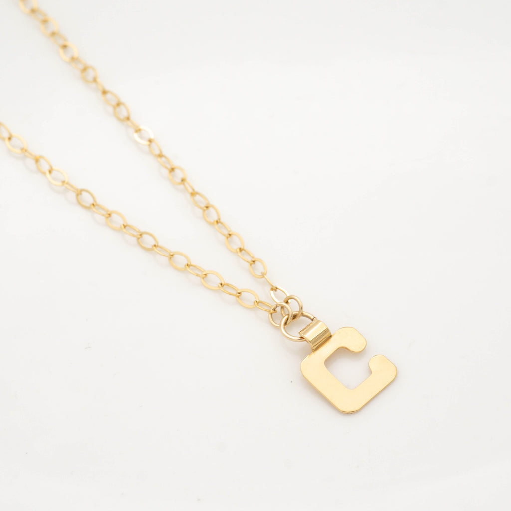 Retro Napier Gold Initial Necklace Letter C