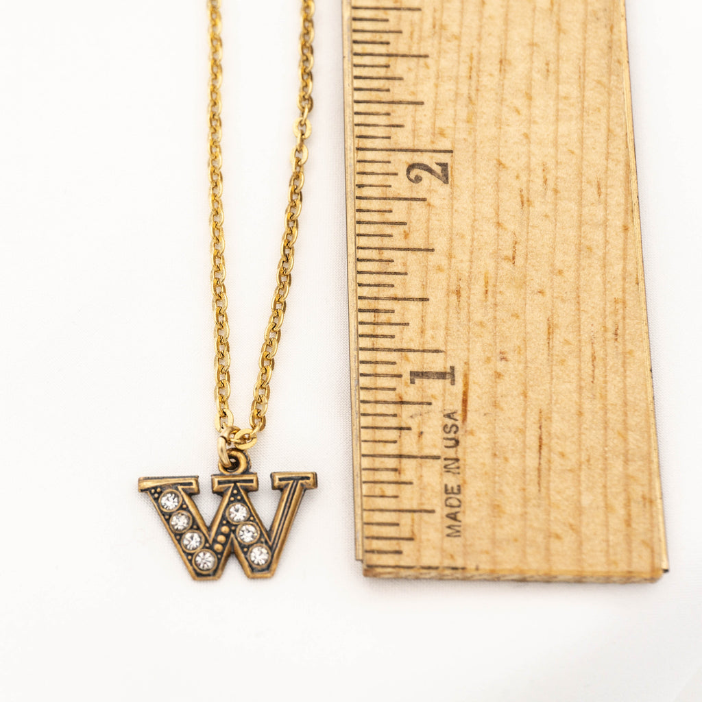 Pave Initial Necklace with Gold Letter W