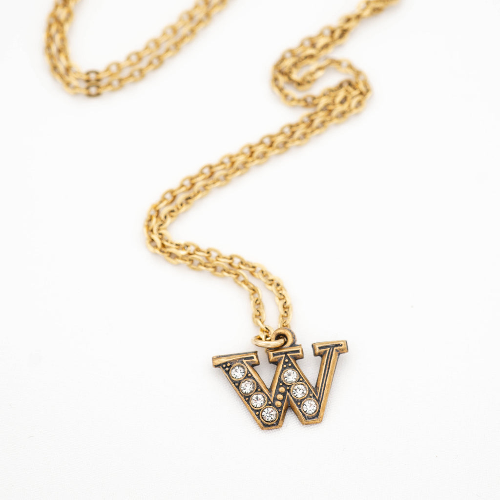 Pave Initial Necklace with Gold Letter W