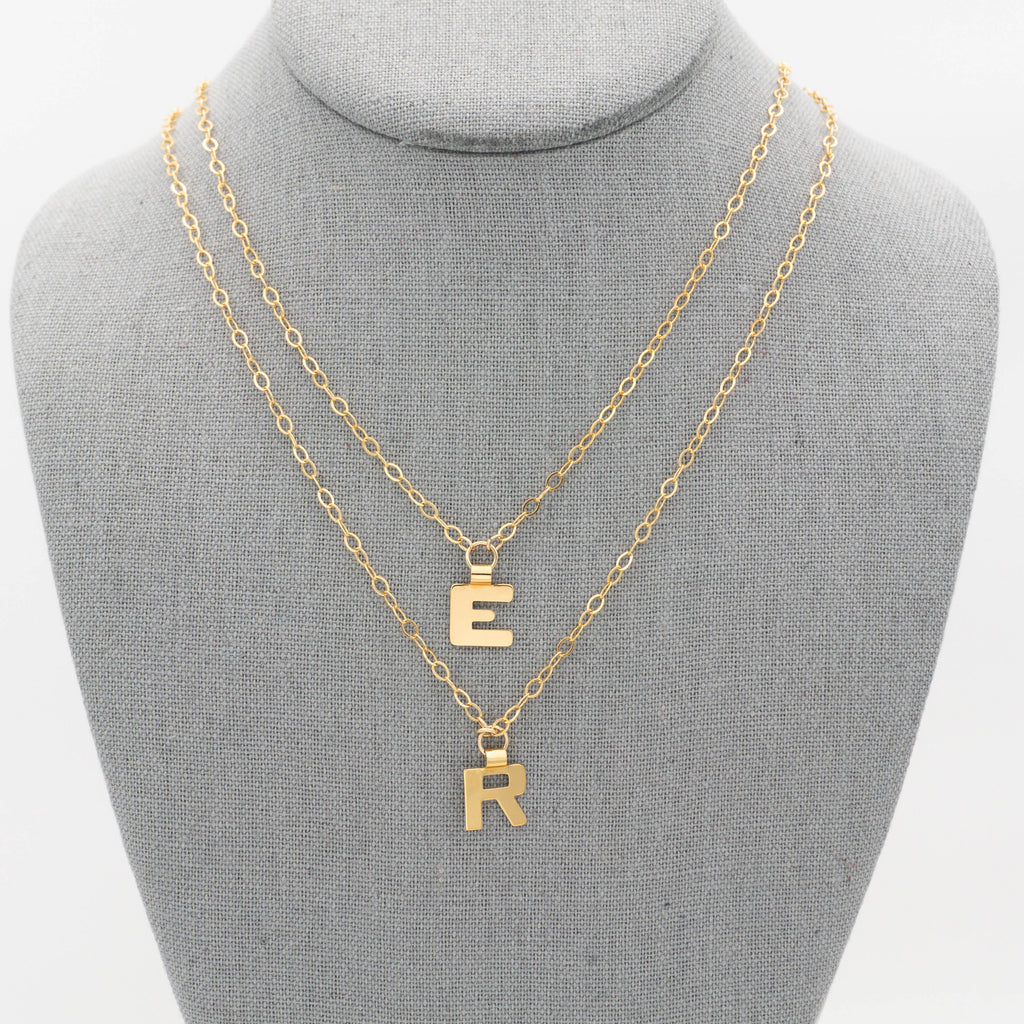 Gold initial necklace Letter R