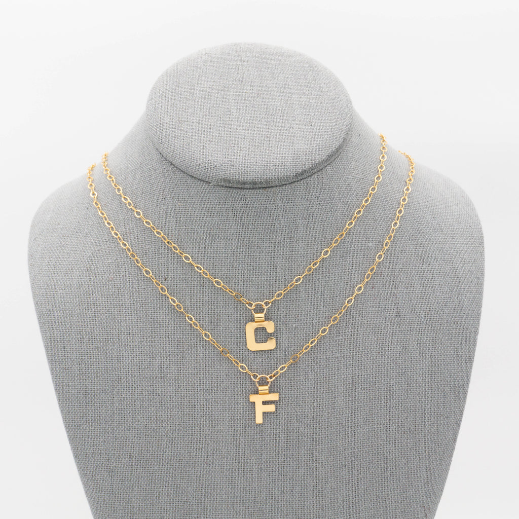 Gold initial necklace letter F