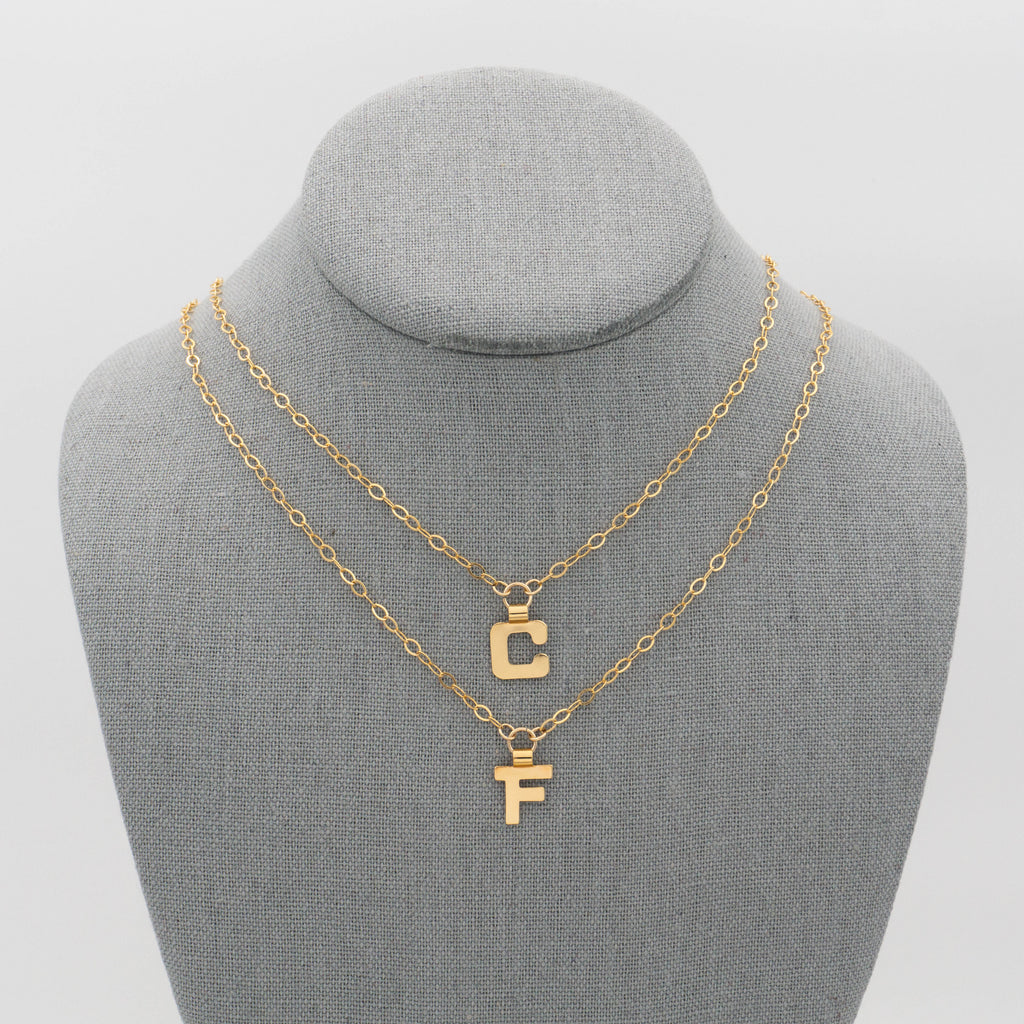 Retro Napier Gold Initial Necklace Letter C