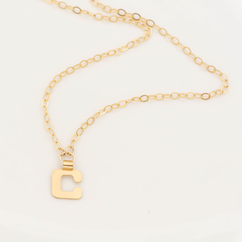 Retro Napier Gold Initial Necklace Letter C