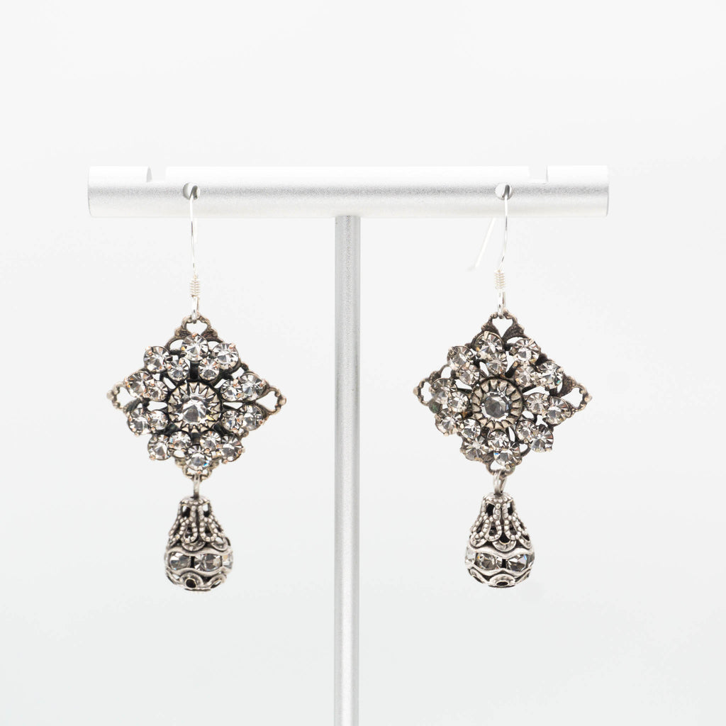 Antique Silver Swarovski Crystal Earrings with Crystal Drops