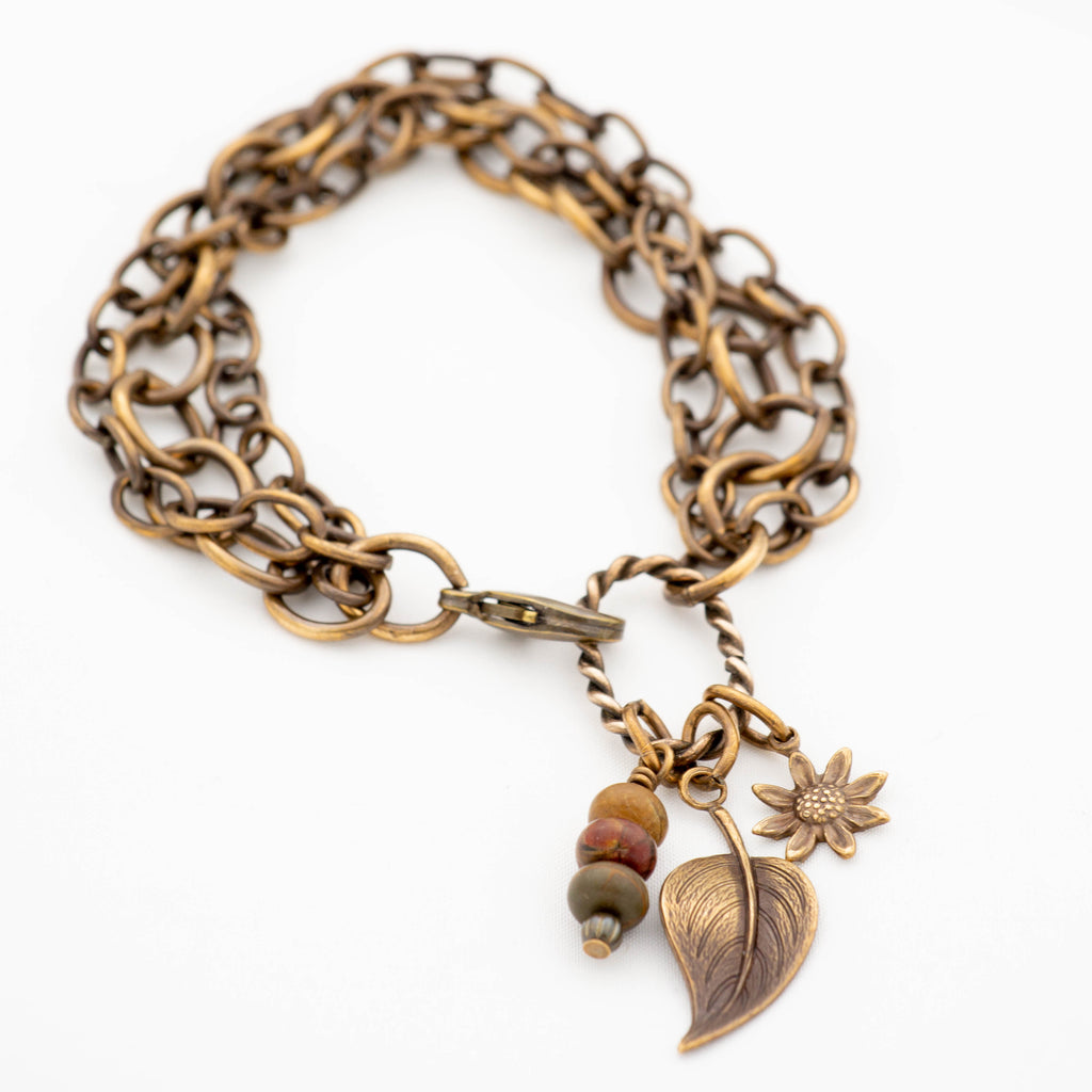 Brass Chain Bracelet with Gemstones & Charms