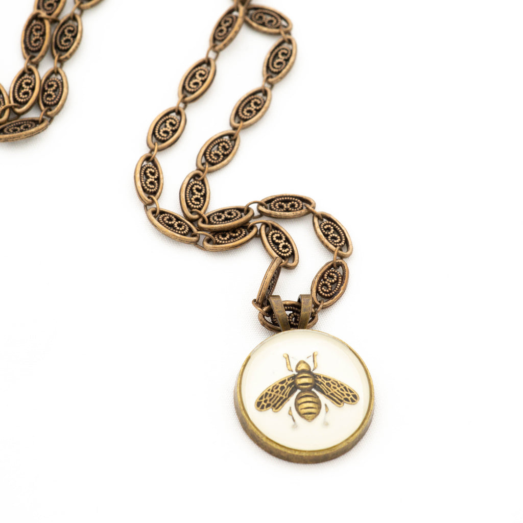 Gucci Bee Button Necklace with Brass Chain