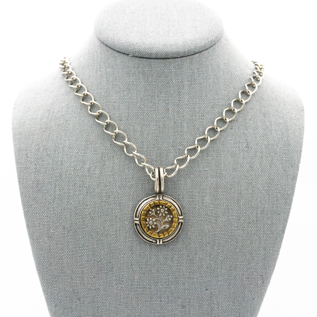 Antique Button Jewelry / Vintage Button Jewelry / Large Pendant Necklace with Antique Button