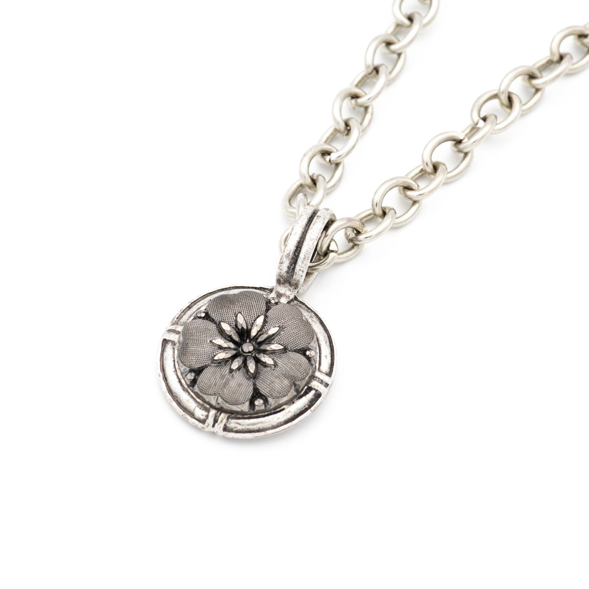 Vintage Button Necklace with Black Flower Glass Button & Silver Chunky ...