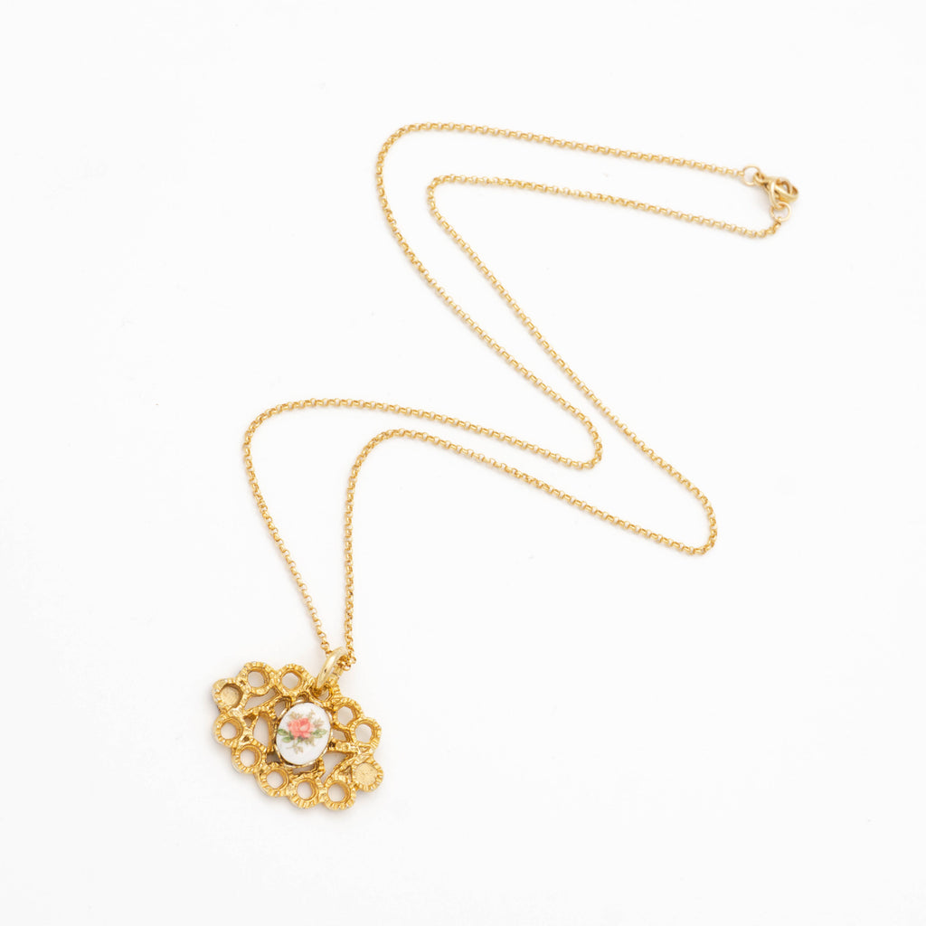 Delicate Pink Rose Necklace with Gold Filled Chain