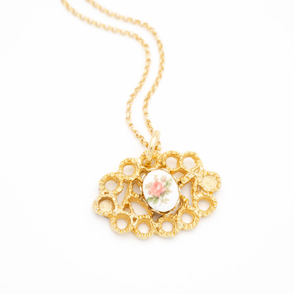 Delicate Pink Rose Necklace with Gold Filled Chain