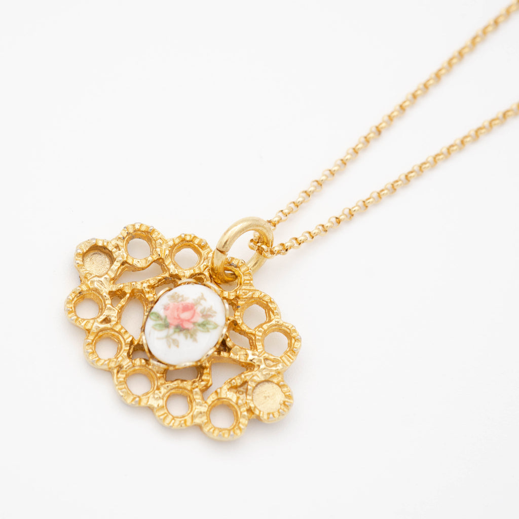 Delicate Pink Rose Necklace with Gold Filled Chain