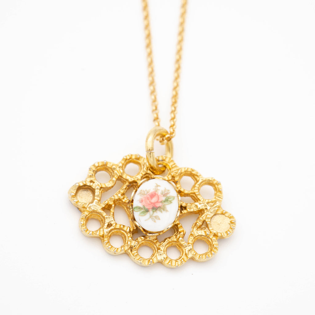 Delicate Pink Rose Necklace with Gold Filled Chain